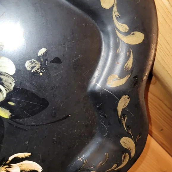 Vintage 1950 Metal Serving Tray Toleware Hand Painted Pink Roses Shabby Chic - Picture 8 of 12